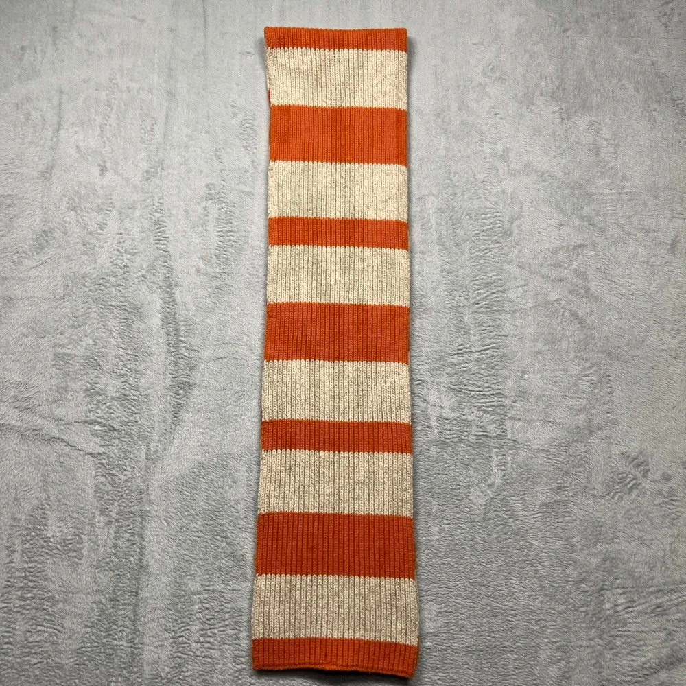 Vintage Y2K Gap Scarf Orange Oatmeal Striped 100% Lambswool Ribbed Knit Winter